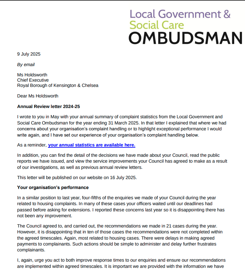 Local Government and Social Care Ombudsman Annual Review Letter, 2024 to 2025