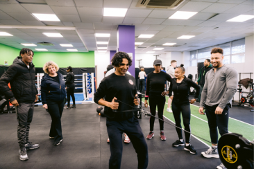 Group of residents taking part in a community fitness class