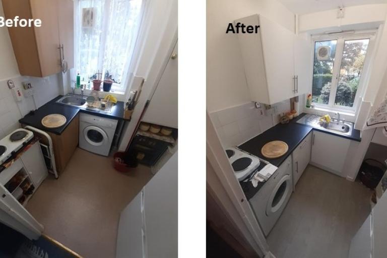 Before and after comparison of kitchen pre and post-works