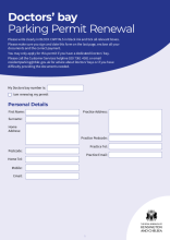 Doctors Bay Parking Permit renewal form, April 2025