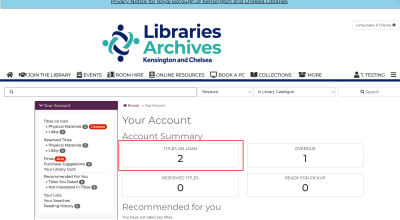 Screenshot of library catalogue list titles to renew